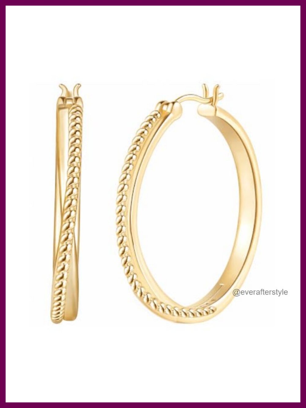 14K Gold Plated Huggie Hoop Earrings X-Shaped Textured Beaded Hoops for Women